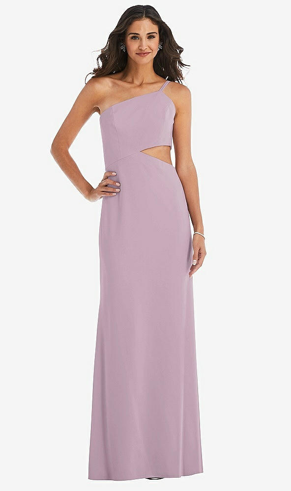 Front View - Suede Rose One-Shoulder Midriff Cutout Maxi Dress