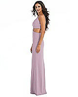 Side View Thumbnail - Suede Rose One-Shoulder Midriff Cutout Maxi Dress