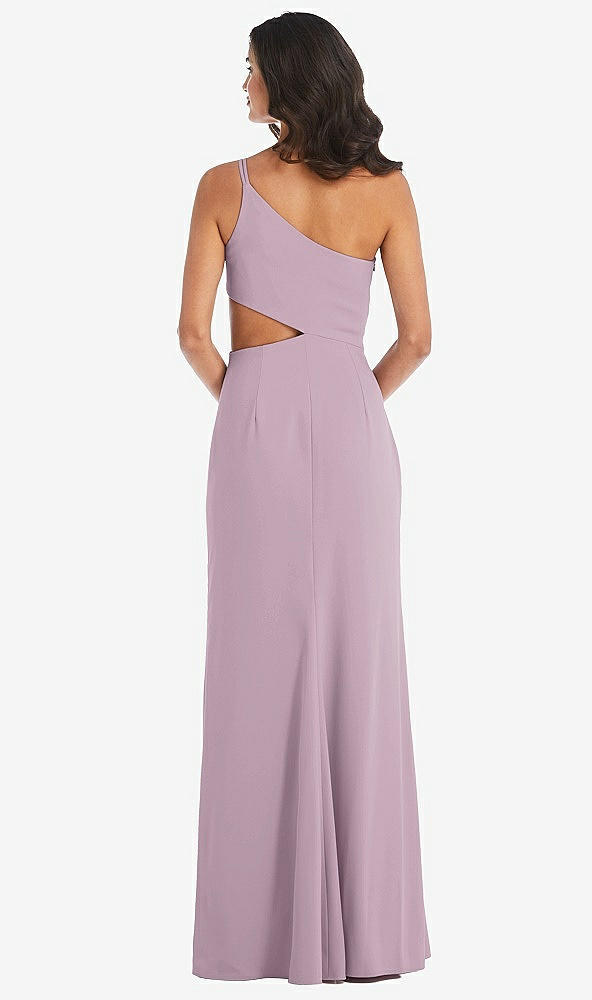 Back View - Suede Rose One-Shoulder Midriff Cutout Maxi Dress