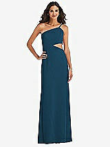 Front View Thumbnail - Atlantic Blue One-Shoulder Midriff Cutout Maxi Dress