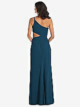 Rear View Thumbnail - Atlantic Blue One-Shoulder Midriff Cutout Maxi Dress