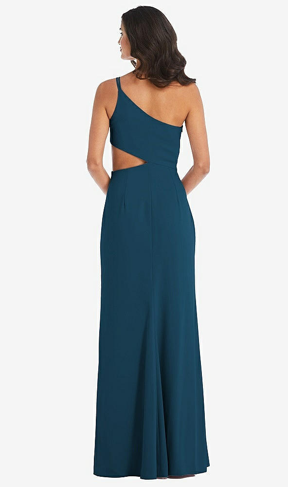 Back View - Atlantic Blue One-Shoulder Midriff Cutout Maxi Dress