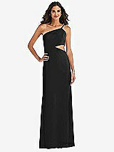 Front View Thumbnail - Black One-Shoulder Midriff Cutout Maxi Dress