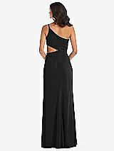 Rear View Thumbnail - Black One-Shoulder Midriff Cutout Maxi Dress