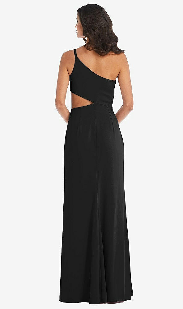 Back View - Black One-Shoulder Midriff Cutout Maxi Dress
