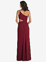 Rear View Thumbnail - Burgundy One-Shoulder Midriff Cutout Maxi Dress