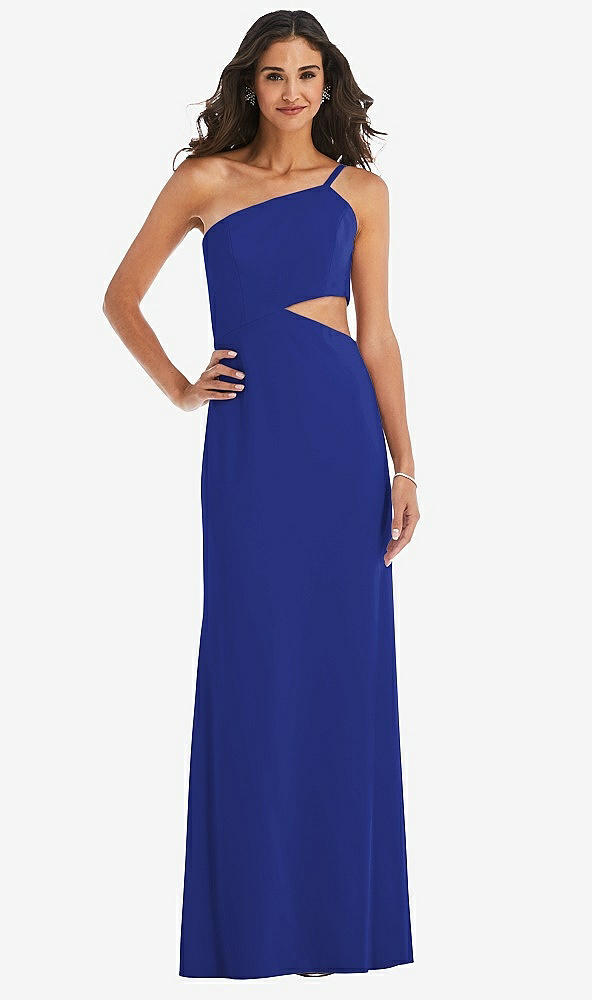 Front View - Cobalt Blue One-Shoulder Midriff Cutout Maxi Dress