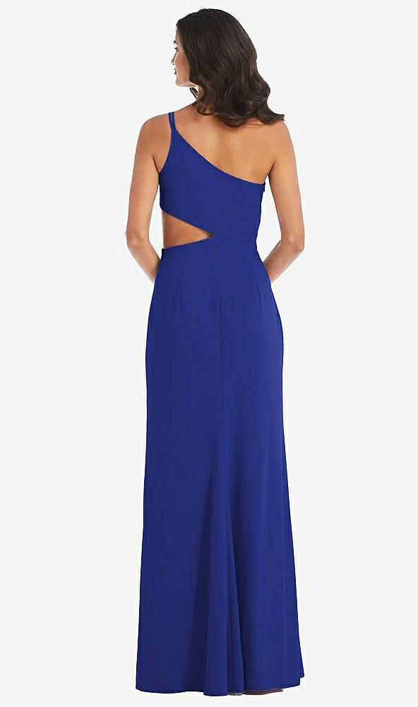 Back View - Cobalt Blue One-Shoulder Midriff Cutout Maxi Dress