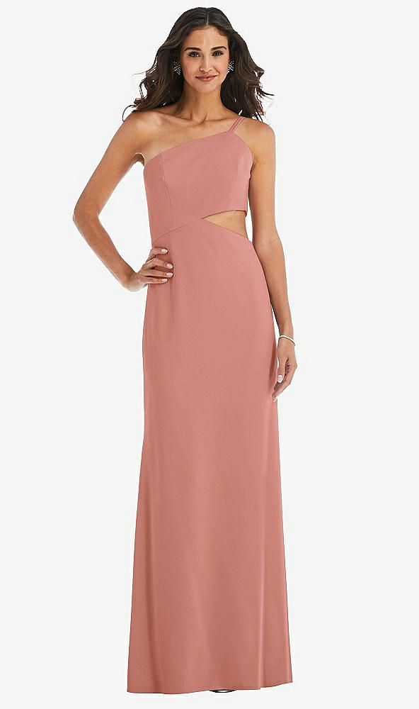 Front View - Desert Rose One-Shoulder Midriff Cutout Maxi Dress