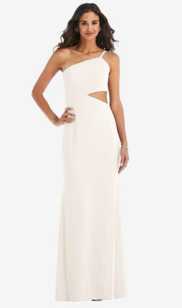 Front View - Ivory One-Shoulder Midriff Cutout Maxi Dress