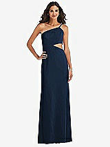 Front View Thumbnail - Midnight Navy One-Shoulder Midriff Cutout Maxi Dress