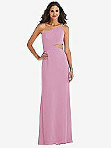 Front View Thumbnail - Powder Pink One-Shoulder Midriff Cutout Maxi Dress