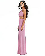 Side View Thumbnail - Powder Pink One-Shoulder Midriff Cutout Maxi Dress