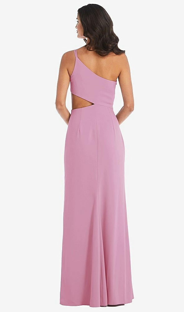 Back View - Powder Pink One-Shoulder Midriff Cutout Maxi Dress