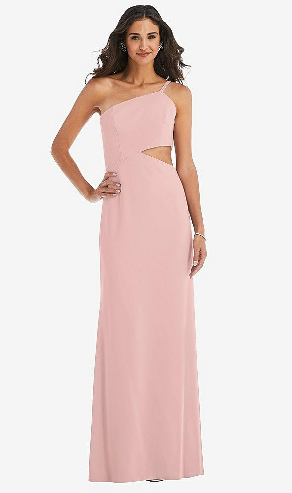 Front View - Rose - PANTONE Rose Quartz One-Shoulder Midriff Cutout Maxi Dress