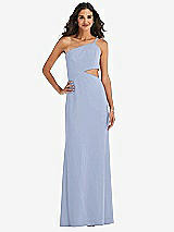 Front View Thumbnail - Sky Blue One-Shoulder Midriff Cutout Maxi Dress