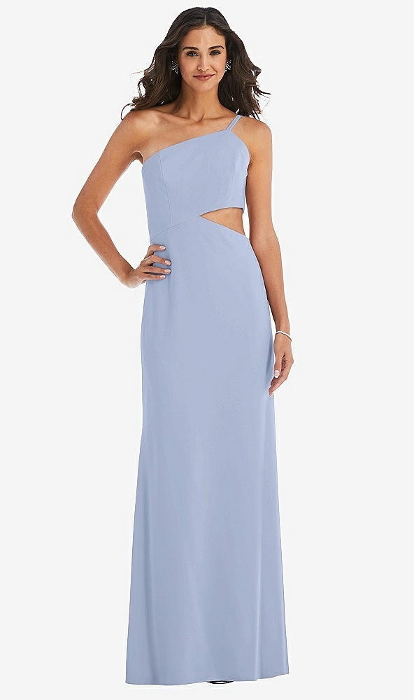 Front View - Sky Blue One-Shoulder Midriff Cutout Maxi Dress