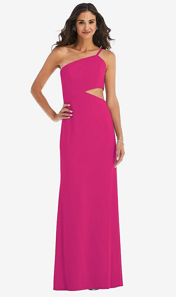 Front View - Think Pink One-Shoulder Midriff Cutout Maxi Dress