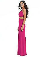 Side View Thumbnail - Think Pink One-Shoulder Midriff Cutout Maxi Dress