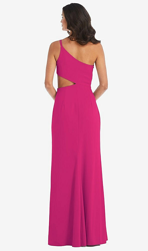 Back View - Think Pink One-Shoulder Midriff Cutout Maxi Dress