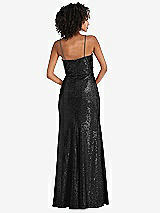 Rear View Thumbnail - Black Spaghetti Strap Sequin Trumpet Gown with Side Slit
