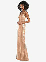 Side View Thumbnail - Copper Rose Spaghetti Strap Sequin Trumpet Gown with Side Slit