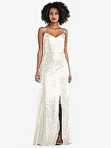 Front View Thumbnail - Ivory Spaghetti Strap Sequin Trumpet Gown with Side Slit