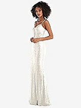Side View Thumbnail - Ivory Spaghetti Strap Sequin Trumpet Gown with Side Slit