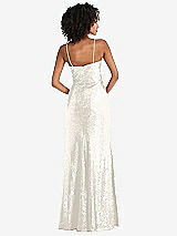 Rear View Thumbnail - Ivory Spaghetti Strap Sequin Trumpet Gown with Side Slit