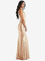 Side View Thumbnail - Rose Gold Halter Wrap Sequin Trumpet Gown with Front Slit