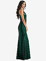 Side View Thumbnail - Hunter Green Halter Wrap Sequin Trumpet Gown with Front Slit
