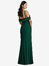 Alt View 3 Thumbnail - Hunter Green One-Shoulder Draped Cuff Maxi Dress with Front Slit