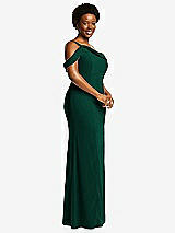 Side View Thumbnail - Hunter Green One-Shoulder Draped Cuff Maxi Dress with Front Slit