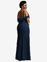 Rear View Thumbnail - Midnight Navy One-Shoulder Draped Cuff Maxi Dress with Front Slit