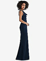 Side View Thumbnail - Midnight Navy One-Shoulder Draped Cowl-Neck Maxi Dress