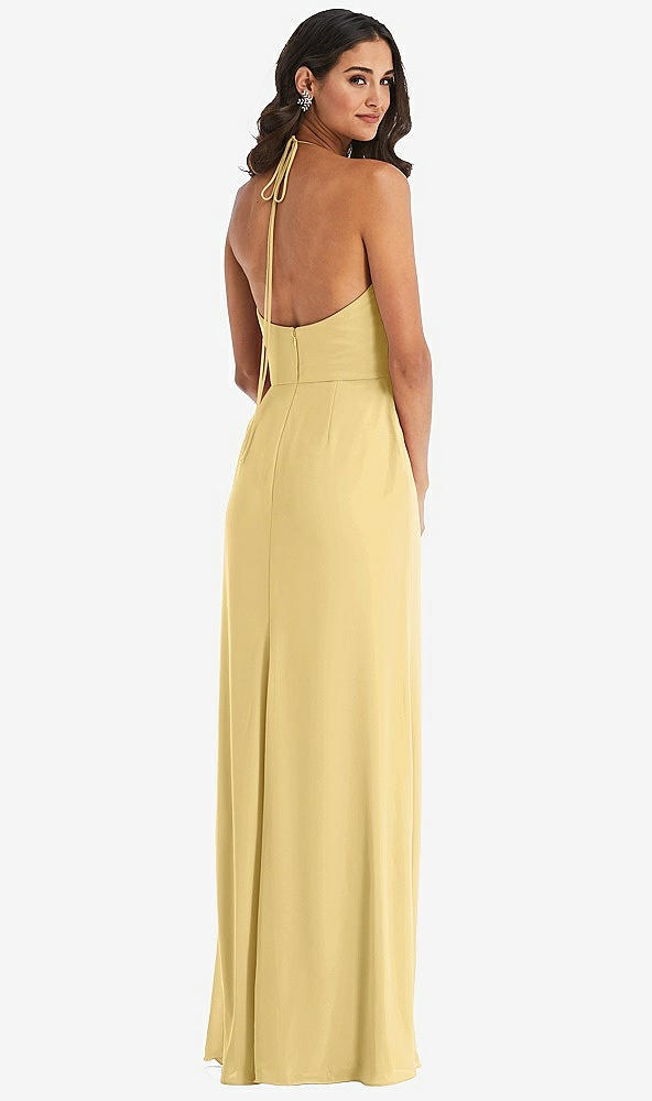Back View - Buttercup Spaghetti Strap Tie Halter Backless Trumpet Gown