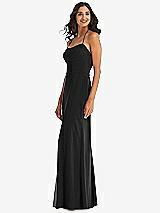 Side View Thumbnail - Black Spaghetti Strap Tie Halter Backless Trumpet Gown