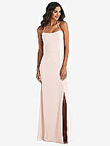Front View Thumbnail - Blush Spaghetti Strap Tie Halter Backless Trumpet Gown