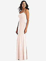 Side View Thumbnail - Blush Spaghetti Strap Tie Halter Backless Trumpet Gown