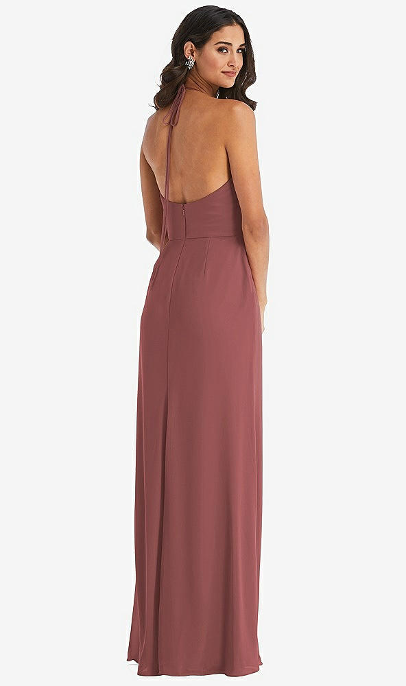 Back View - English Rose Spaghetti Strap Tie Halter Backless Trumpet Gown
