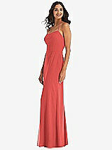 Side View Thumbnail - Perfect Coral Spaghetti Strap Tie Halter Backless Trumpet Gown
