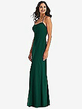 Side View Thumbnail - Hunter Green Spaghetti Strap Tie Halter Backless Trumpet Gown