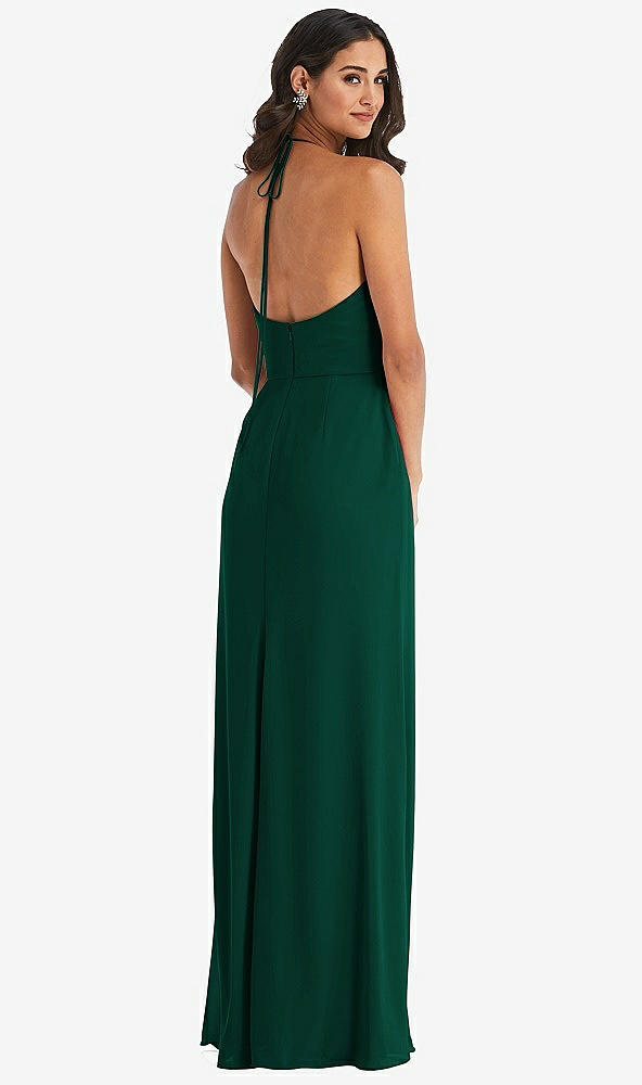 Back View - Hunter Green Spaghetti Strap Tie Halter Backless Trumpet Gown