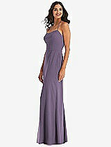 Side View Thumbnail - Lavender Spaghetti Strap Tie Halter Backless Trumpet Gown