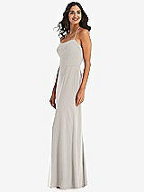 Side View Thumbnail - Oyster Spaghetti Strap Tie Halter Backless Trumpet Gown
