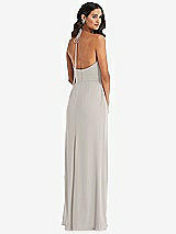 Rear View Thumbnail - Oyster Spaghetti Strap Tie Halter Backless Trumpet Gown