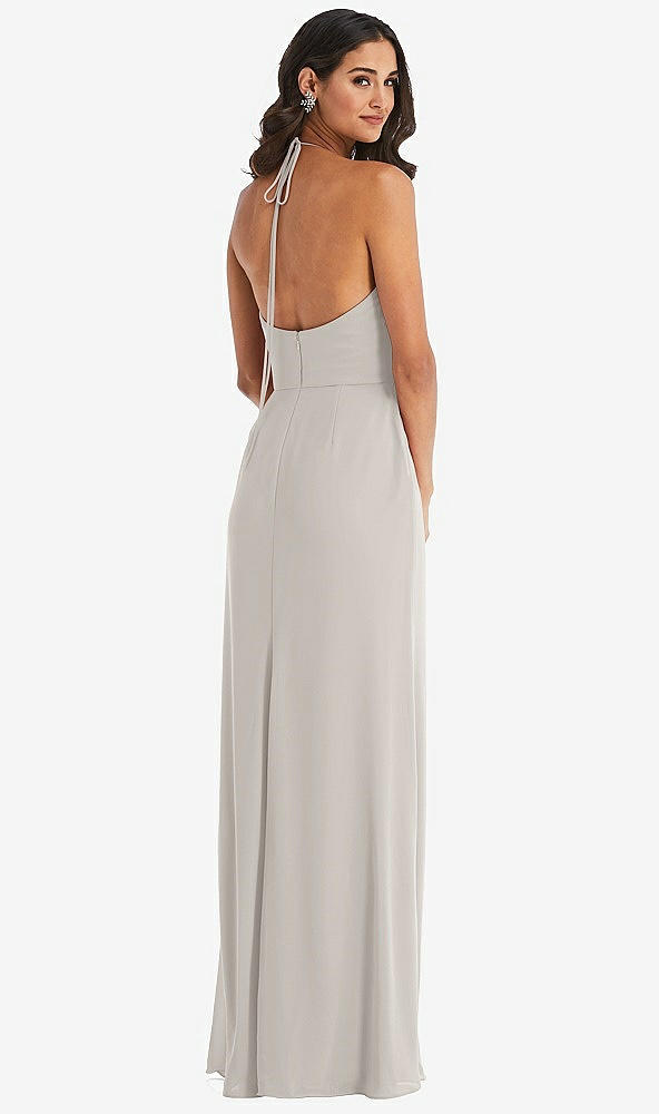 Back View - Oyster Spaghetti Strap Tie Halter Backless Trumpet Gown