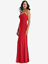 Side View Thumbnail - Parisian Red Spaghetti Strap Tie Halter Backless Trumpet Gown