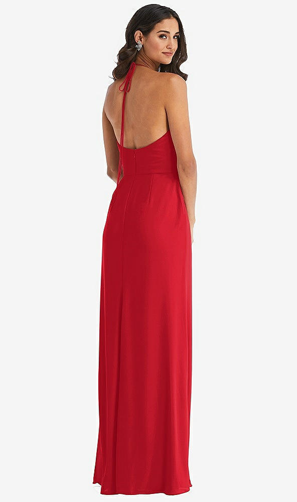 Back View - Parisian Red Spaghetti Strap Tie Halter Backless Trumpet Gown