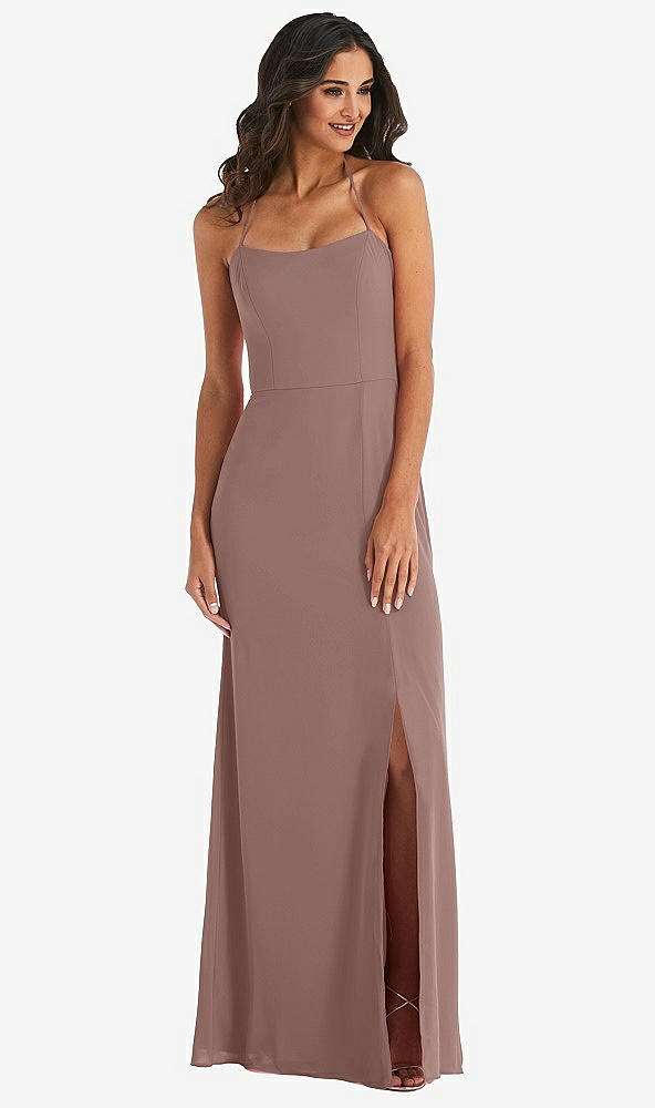 Front View - Sienna Spaghetti Strap Tie Halter Backless Trumpet Gown